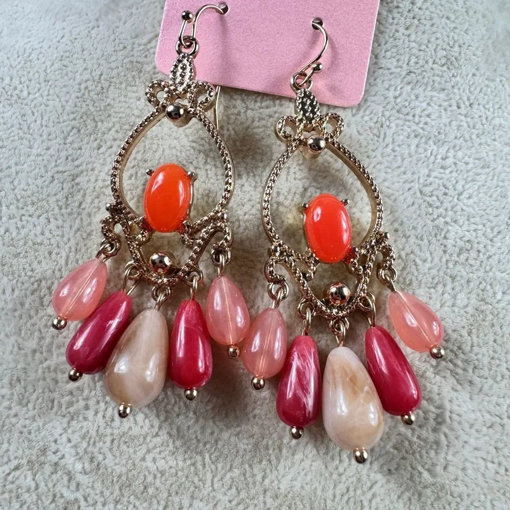 Zara Gold and Pink Chandelier Earrings
